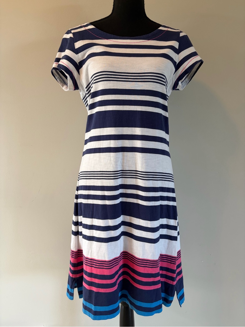 Women’s Hatley Striped Navy, White & Pink Short Sleeve A-Line Dress size M
